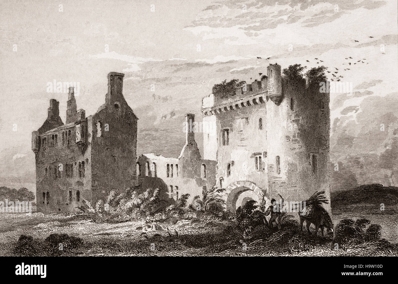 19ème siècle château de Howel (Castlehale), un 12ème siècle siège de la grande famille Walsh qui portait le titre de "seigneurs de la montagne". Le château d'origine a été construit peu après l'invasion anglo Norman et a été prorogée à plusieurs reprises. Près du village de Kilmoganny, le domaine a été rebaptisée Rossanarra dans les années 1820. Comté de Kilkenny, Irlande Banque D'Images