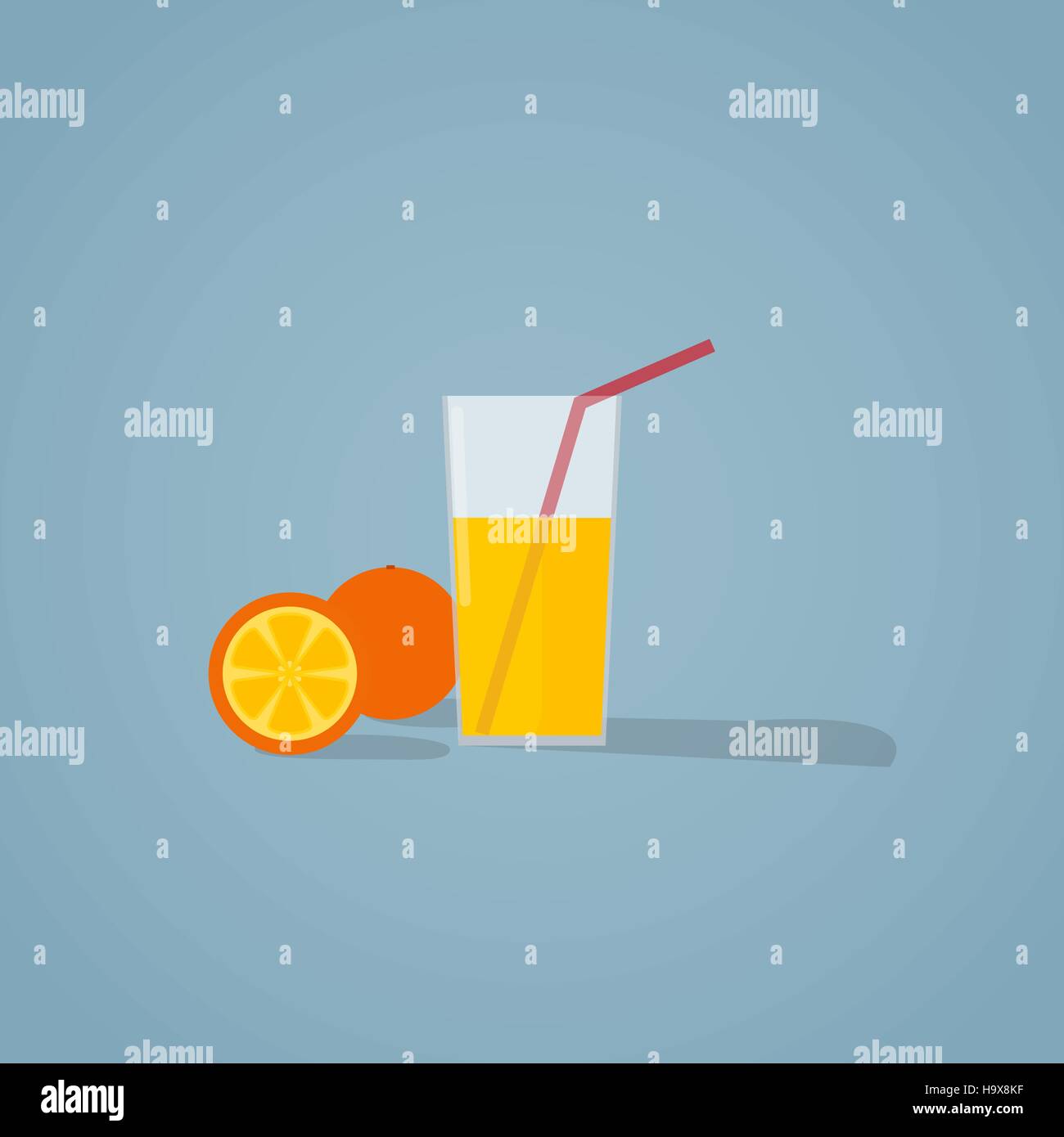 Télévision illustration du verre de jus d'orange naturel et des fruits orange. Illustration de Vecteur