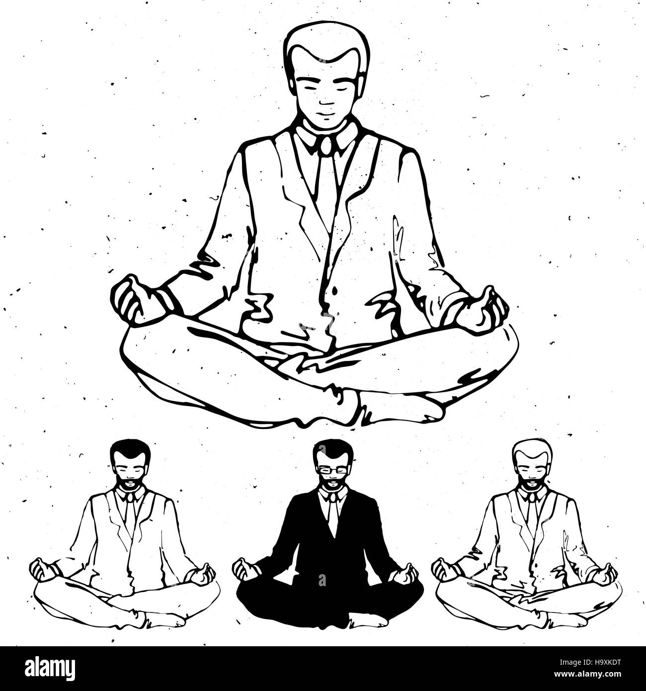 Businessman thinking pendant la méditation, cartoon vector illustration, business man meditating in lotus pose avec les yeux fermés Illustration de Vecteur Businessman thinking pendant la méditation, cartoon vector illustration, business man meditating in lotus pose avec les yeux fermés Illustration de Vecteur