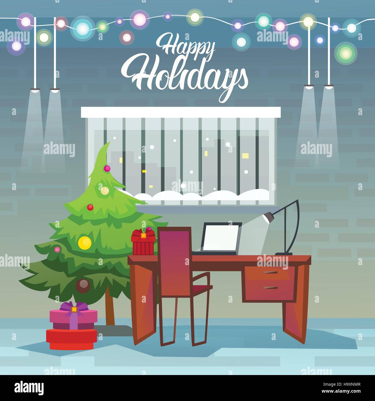 Bureau de travail décoré vide Joyeux Noël et Bonne fête du Nouvel An