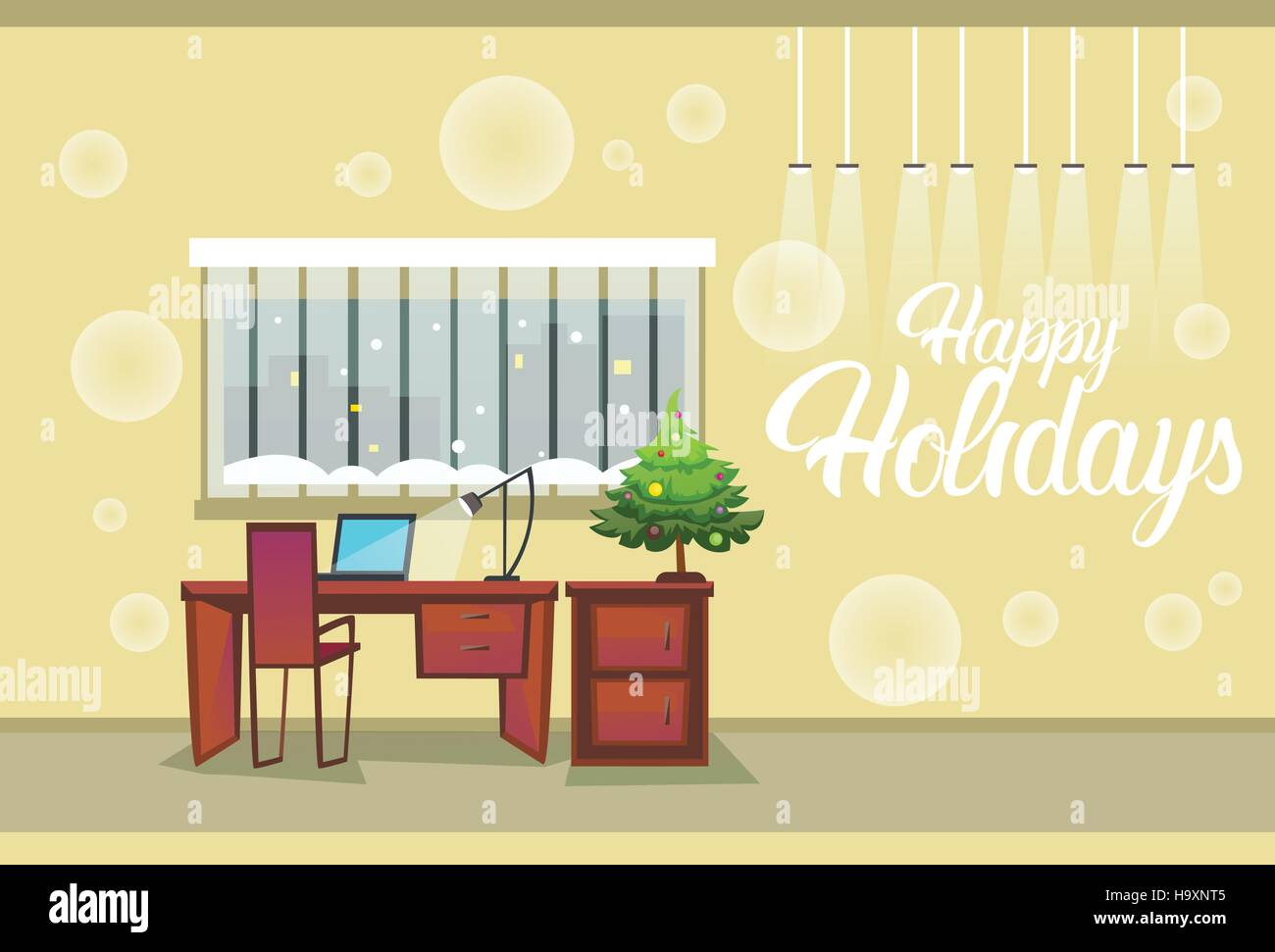 Bureau de travail décoré vide Joyeux Noël et Bonne fête du Nouvel An