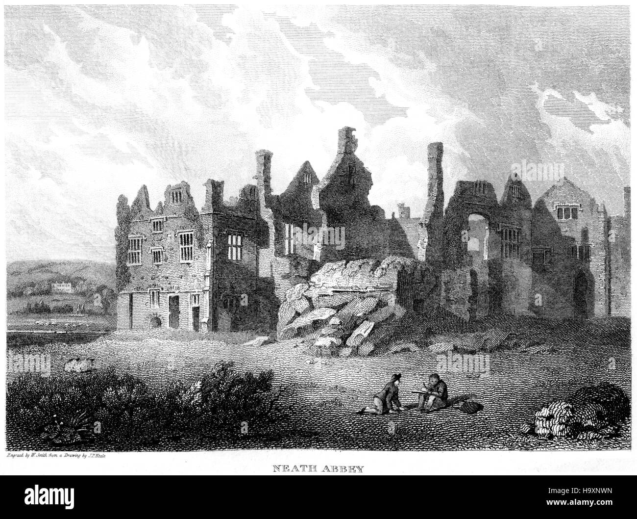 Une gravure de Neath Abbey, numérisées à haute résolution à partir d'un livre imprimé en 1812. Croyait libres de droit. Banque D'Images