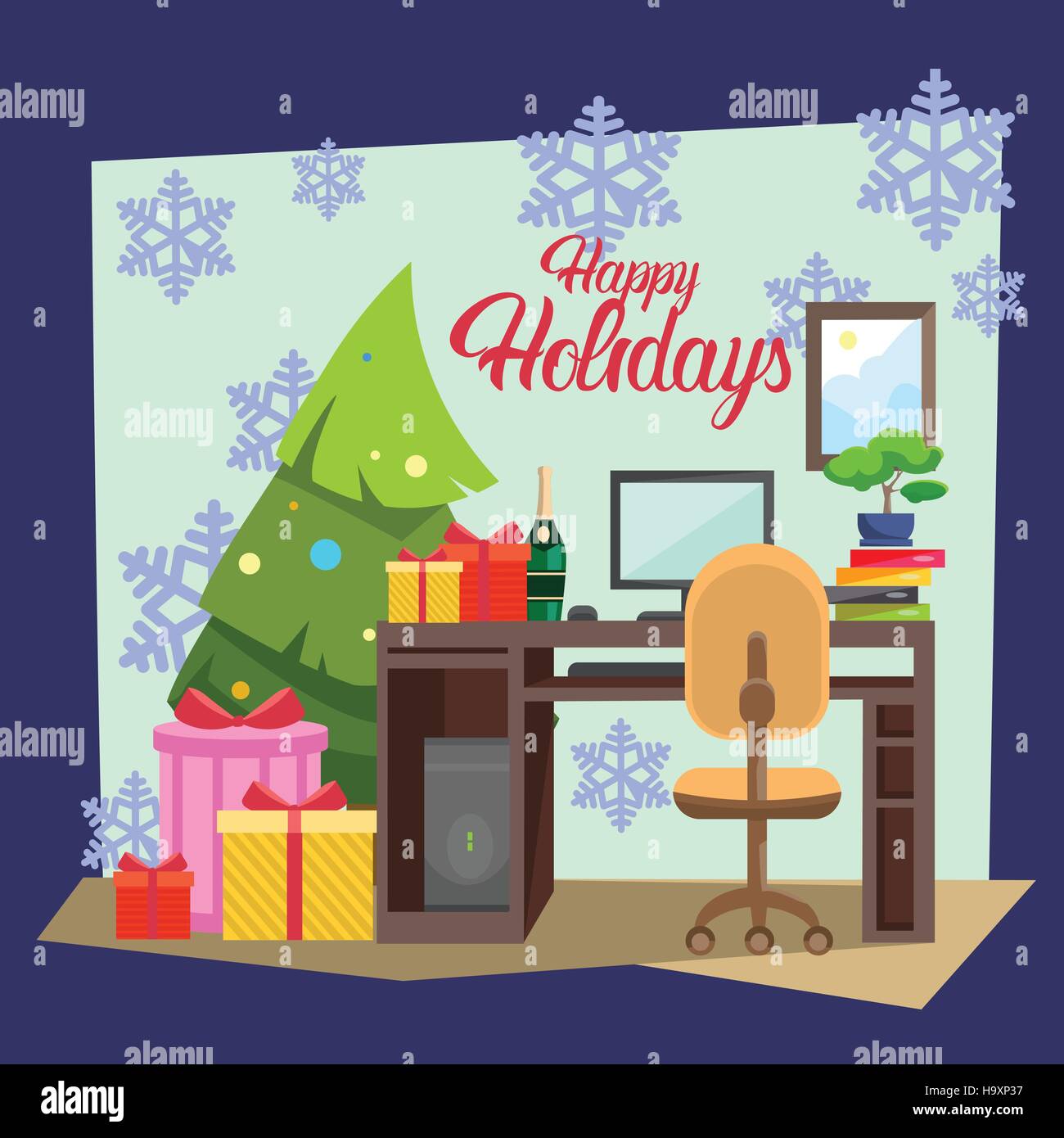 Bureau de travail décoré vide Joyeux Noël et Bonne fête du Nouvel An