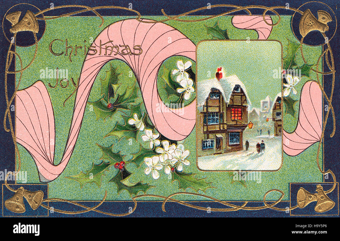 Carte postale de Noël Art nouveau. Banque D'Images