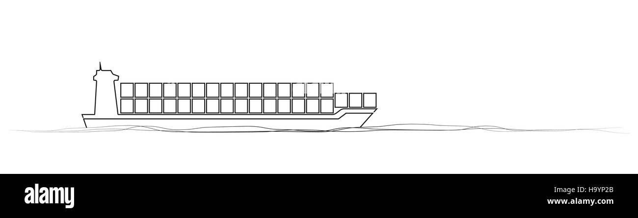 Fine ligne cargo. concept de port maritime emblème, voyage, voyage, de la construction navale, de l'ancrage. vector illustration sur fond blanc Illustration de Vecteur