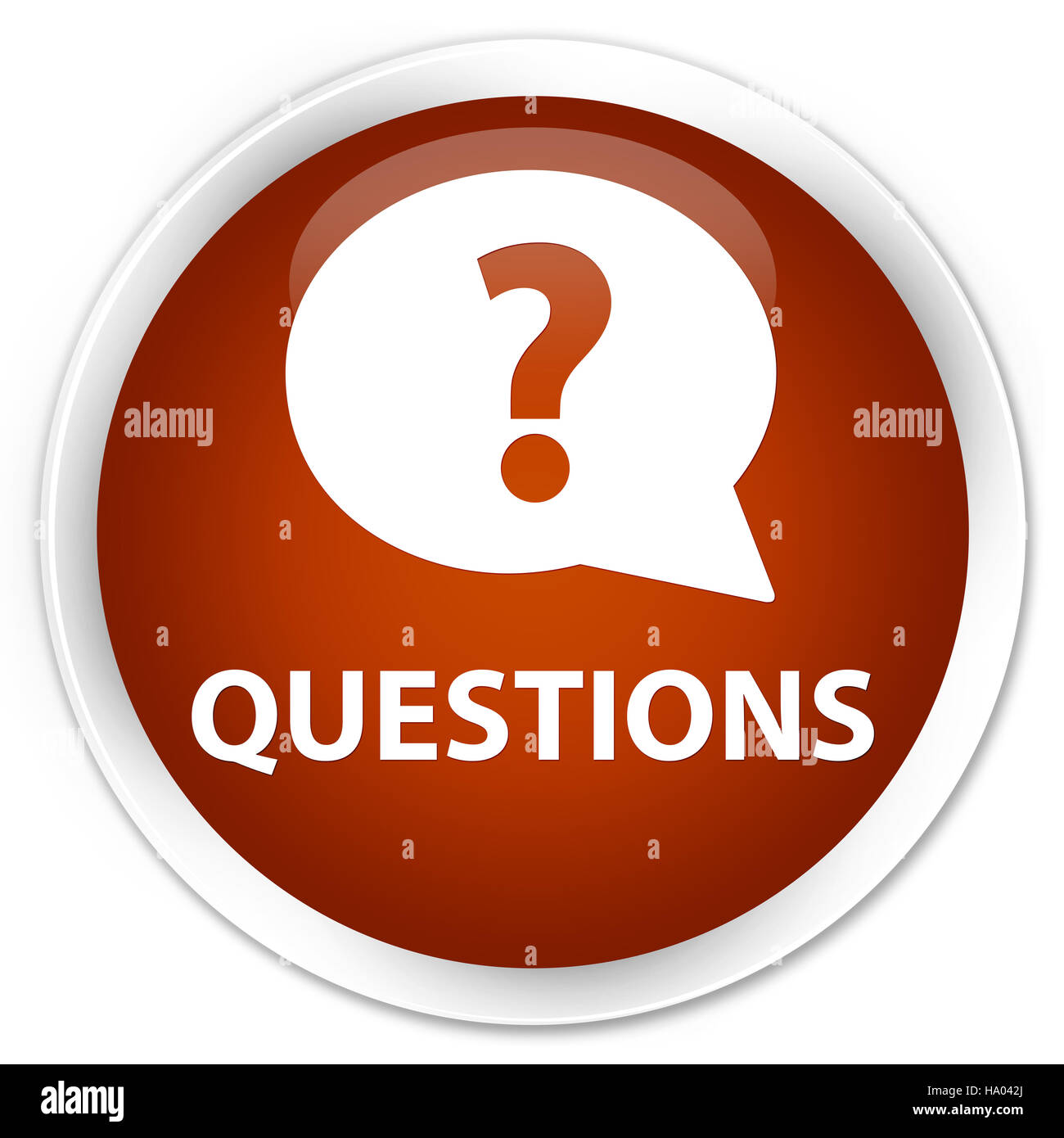 Questions (icône bulle) isolé sur bouton rond marron premium abstract illustration Banque D'Images