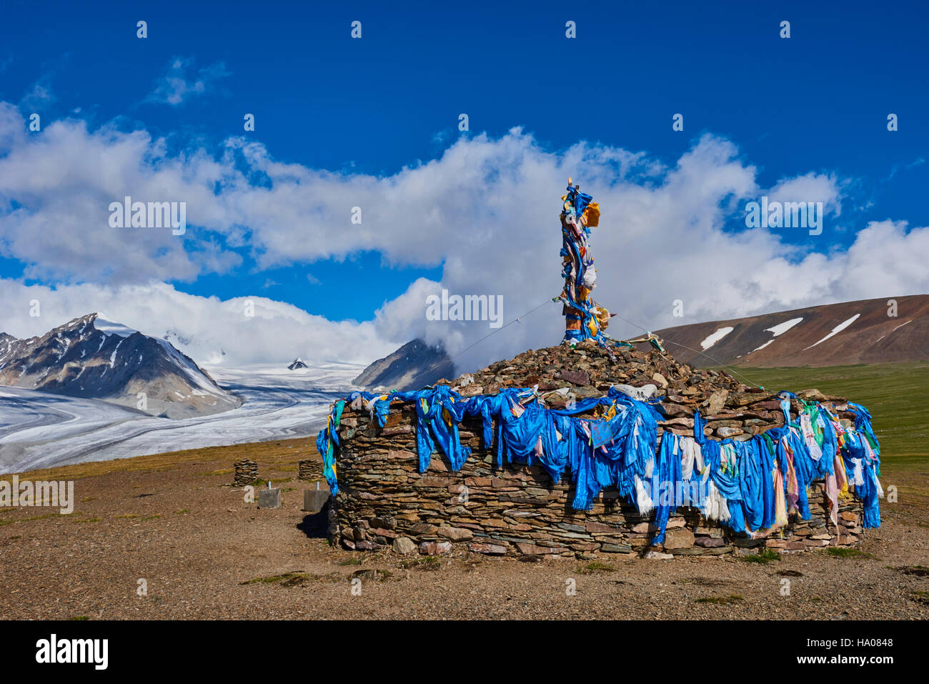 La Mongolie, Bayan-Ulgii province, l'ouest de la Mongolie, parc national de Tavan Bogd, le 5 plus haut sommet de la montagne, glacier Potanine Altay Banque D'Images