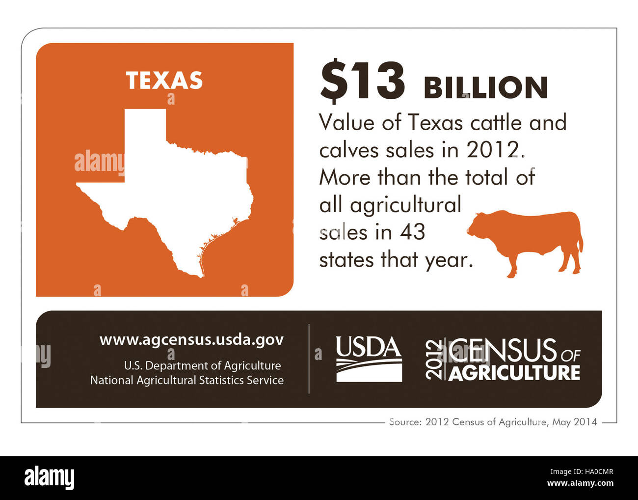 Cette infographie du département de l'Agriculture des États-Unis met en évidence les principales statistiques et initiatives au Texas liées à l'agriculture, aux ressources naturelles et à la conservation de l'environnement, illustrant l'engagement de l'État envers les pratiques durables et la gestion des ressources. Banque D'Images