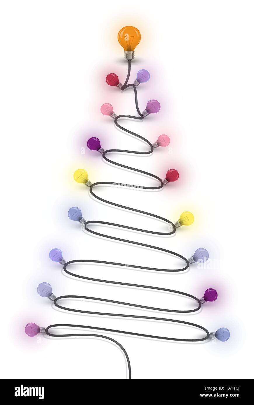 Ampoules colorées et symbole de l'arbre de Noël .Joyeux noël résumé fond.Design de carte postale de Noël, Joyeux Noël, Joyeux ou logo icône Illustration de Vecteur