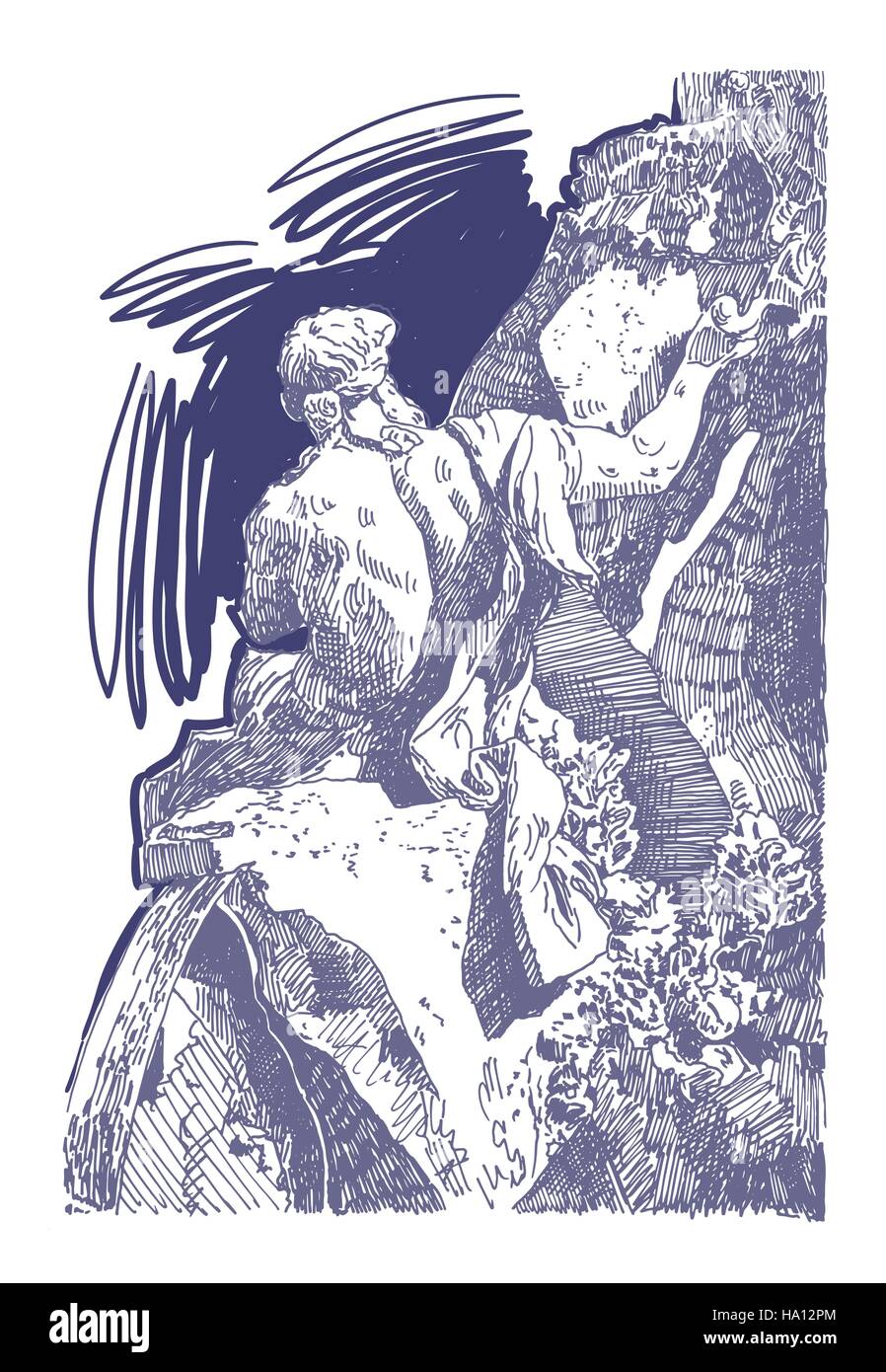 Croquis dessin de sculpture de marbre a Piazza Navona Illustration de Vecteur