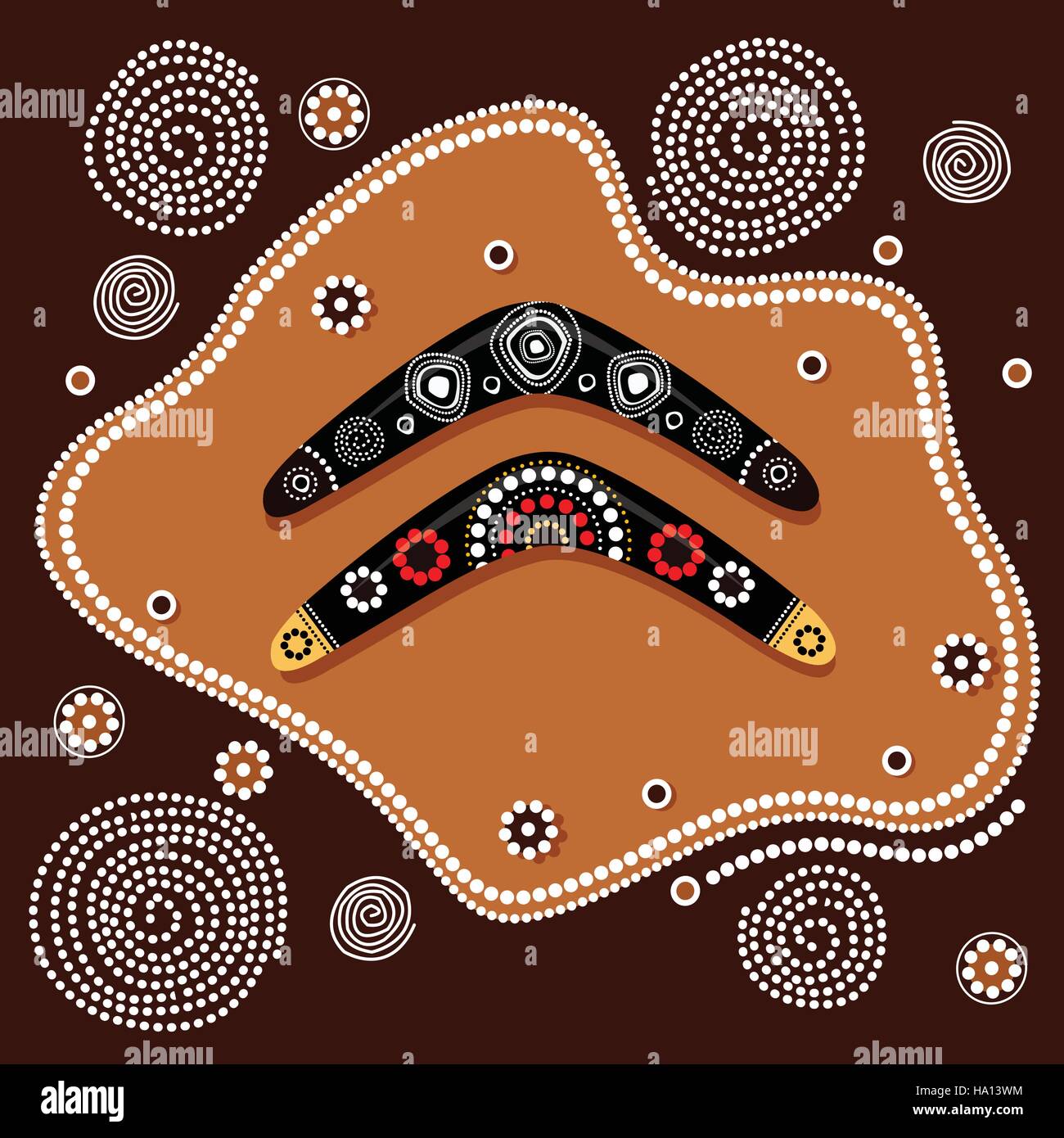Vecteur d'art autochtone avec peinture boomerang. Illustration de Vecteur