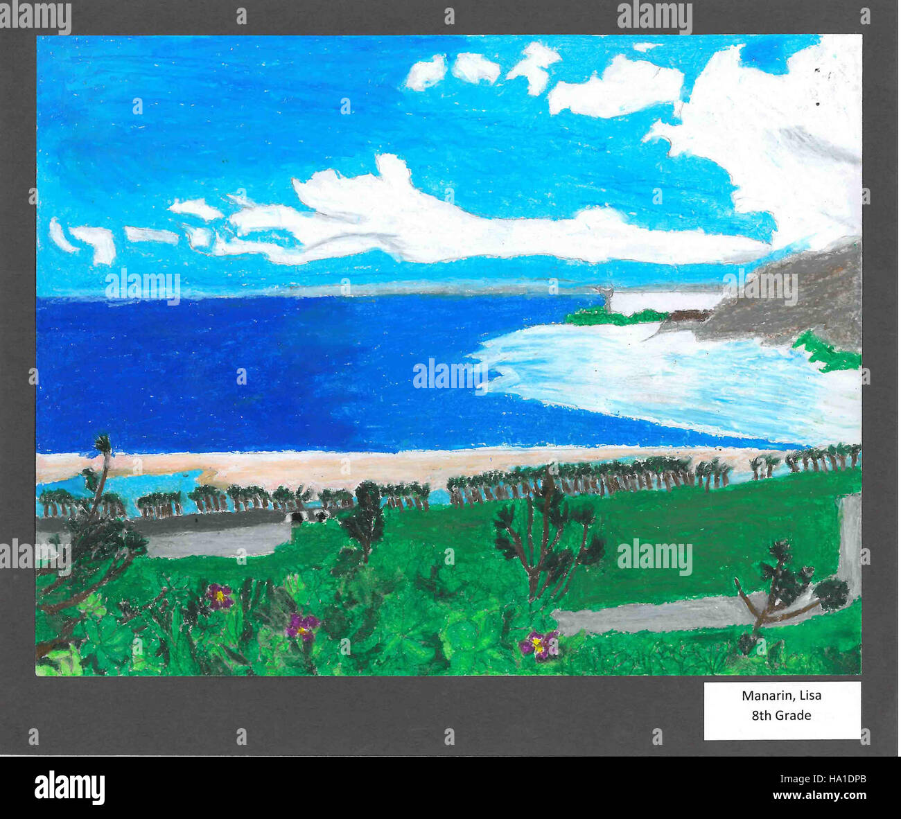 La deuxième place de Lisa Manarin au concours de 8e année explore l’impact de la seconde Guerre mondiale sur le Pacifique, en mettant l’accent sur l’intégration de la nature et de la science pendant les efforts de guerre. Banque D'Images