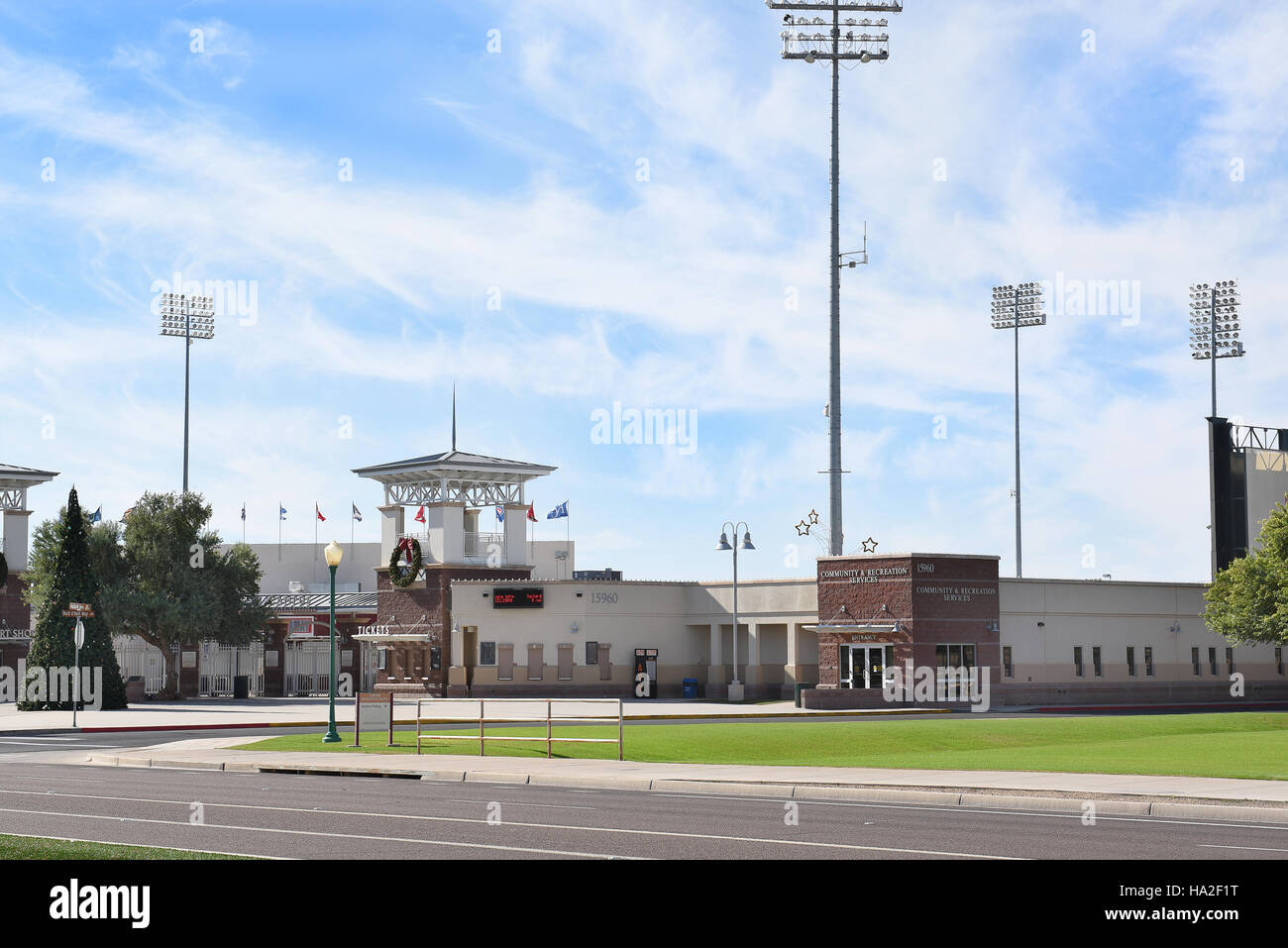 Surprise Stadium Entrée principale. L'installation est l'entraînement de printemps, les Rangers du Texas et Kansas City Royals Banque D'Images