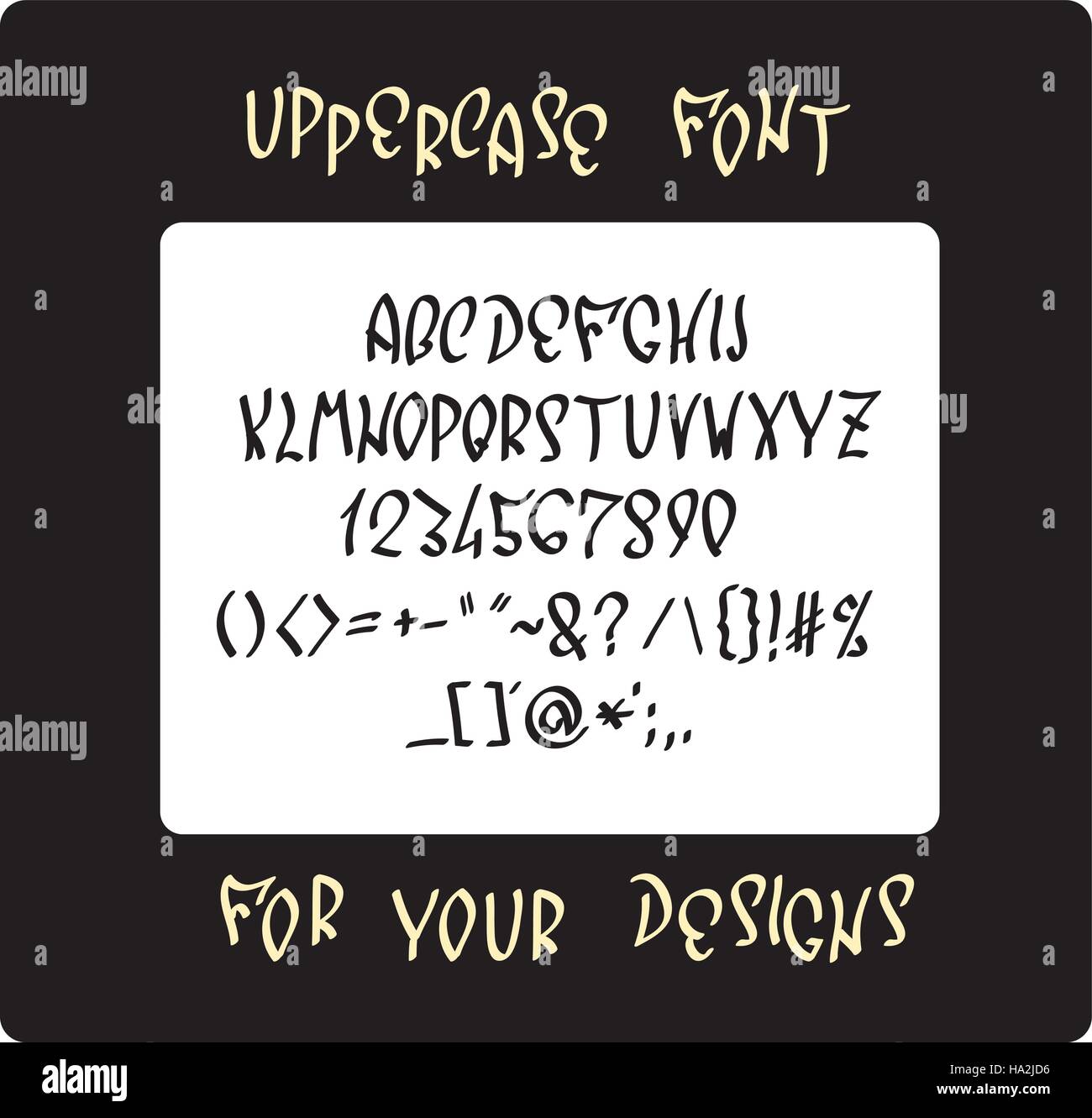 Les majuscules font avec des lettres, des chiffres et des glyphes spéciaux de l'alphabet. Lettrage dessiné à la main les symboles vectoriels. Illustration de Vecteur
