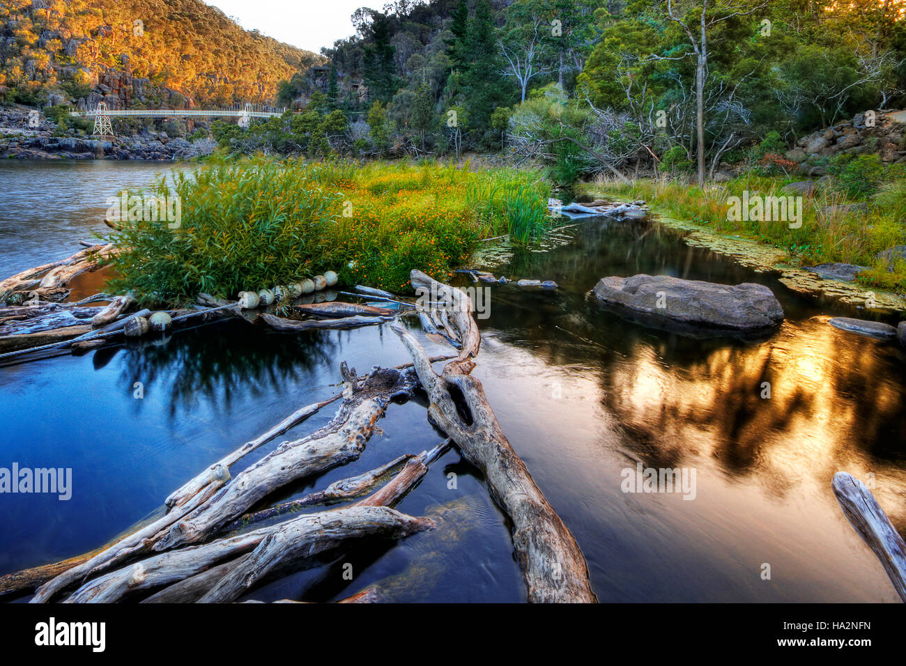 Coucher du soleil à Cataract Gorge, Launceston, Tasmanie, Australie Banque D'Images