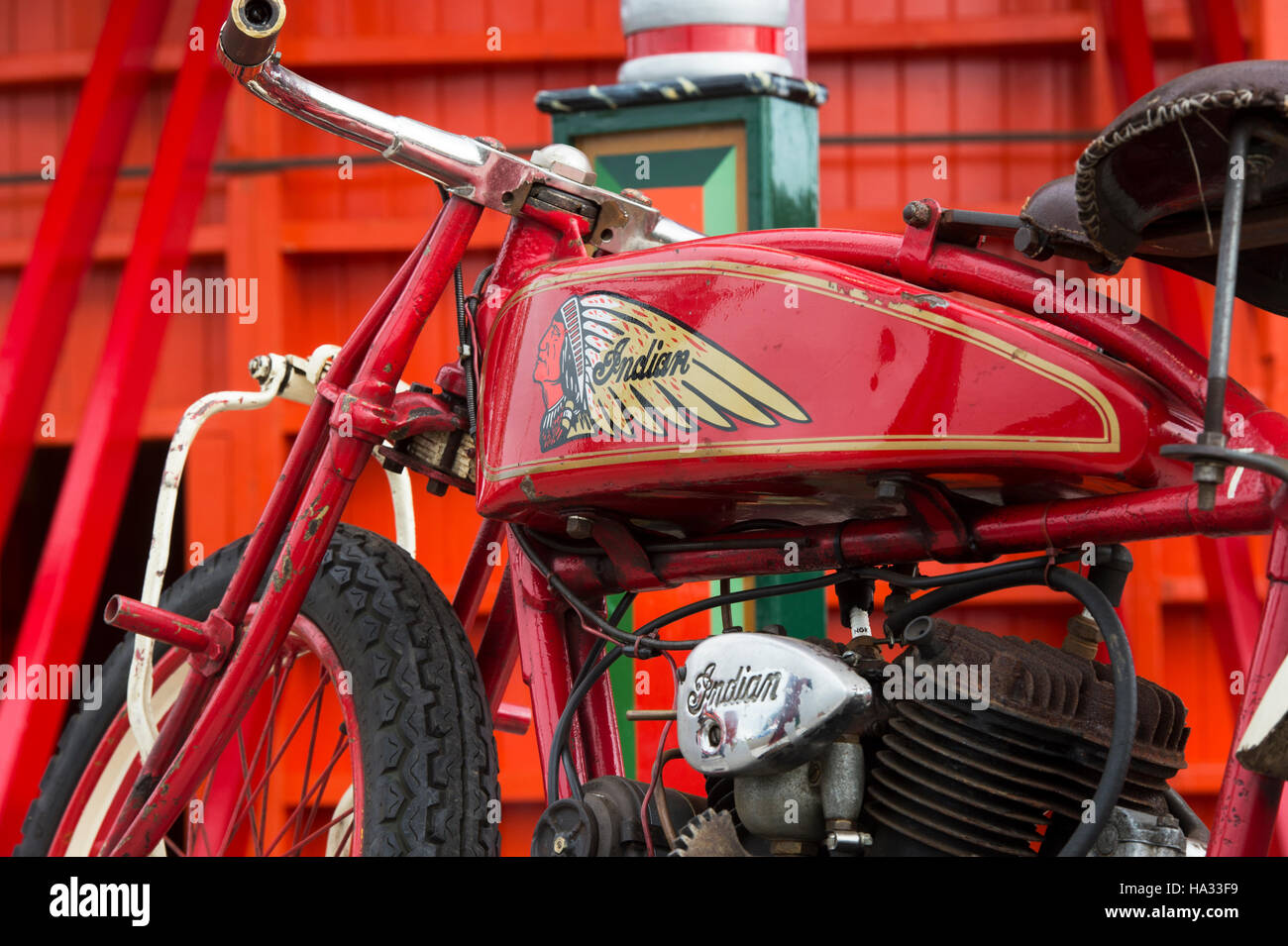 Indian Motorcycle vintage. Classic Moto américain. Bike utilisé sur le mur de la mort montrer Banque D'Images