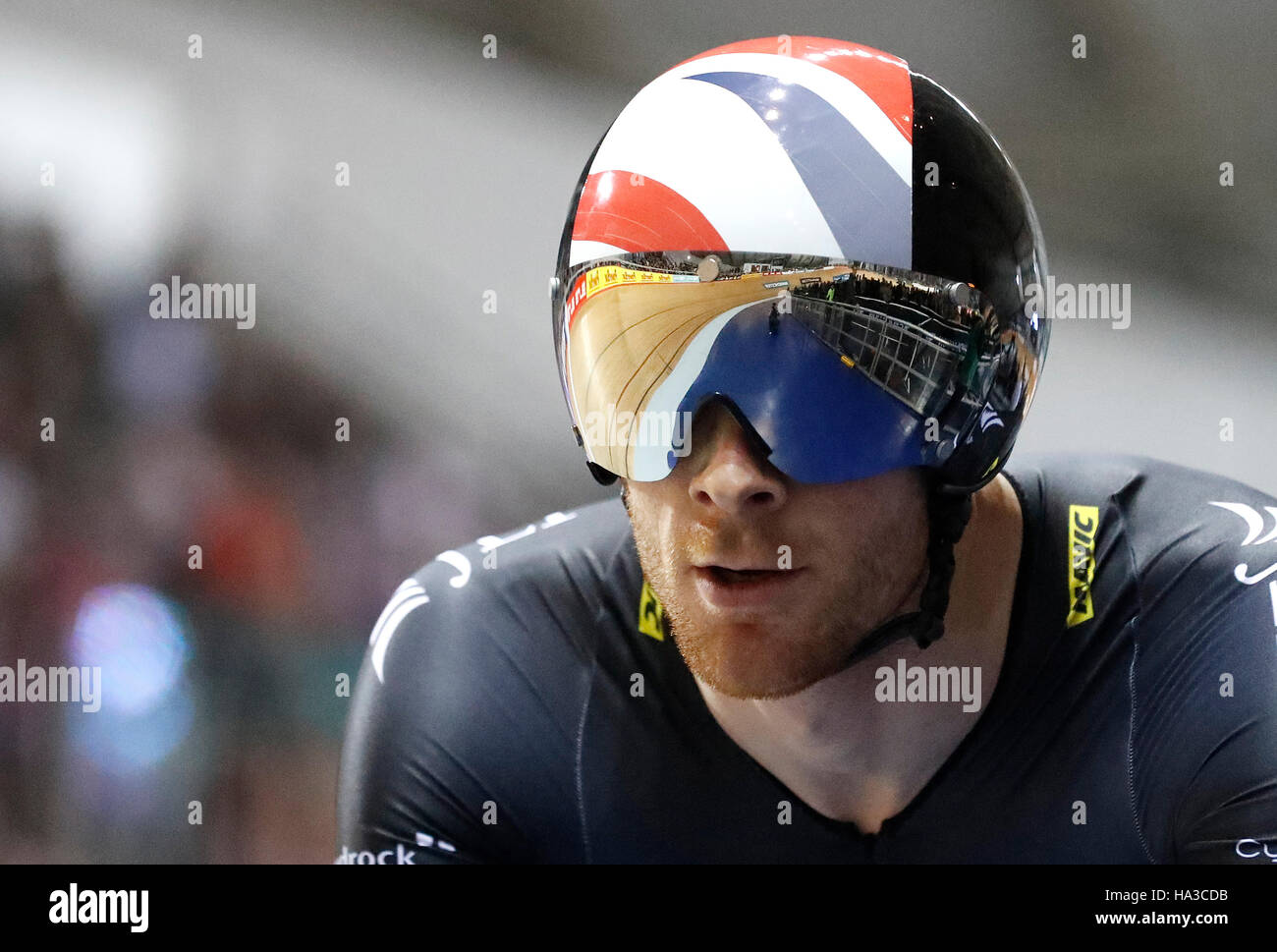 Ed Clancy de Condor JLT après le championnat élite hommes Madison Time Trial lors de la première partie de la révolution de la Ligue des Champions de la série au Centre National de cyclisme, Manchester. Banque D'Images