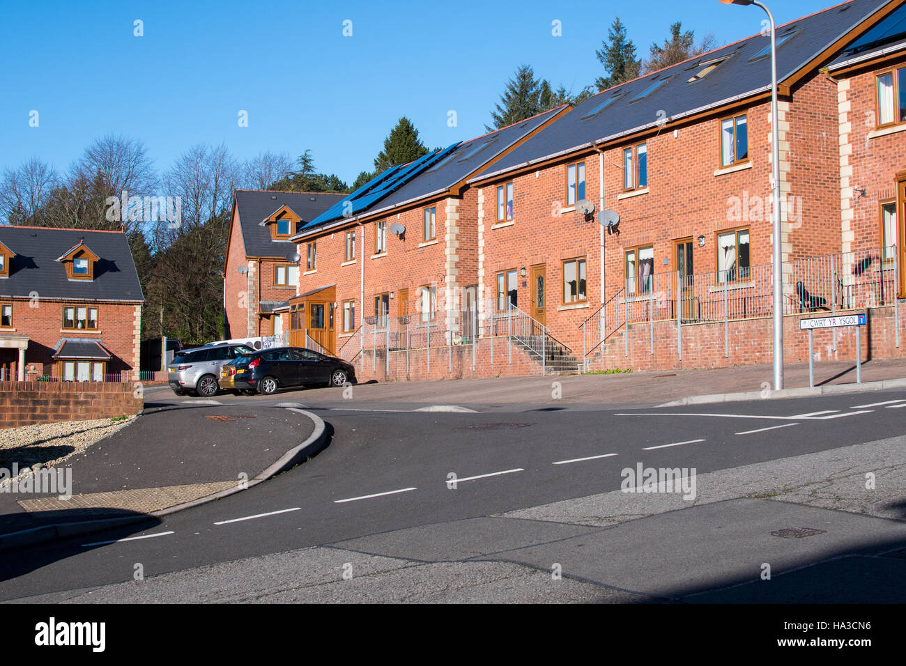 Treherbert - Rhondda Valley. Offres et demandes de logement social moderne construite sur le site de l'école les nourrissons Treherbert Banque D'Images