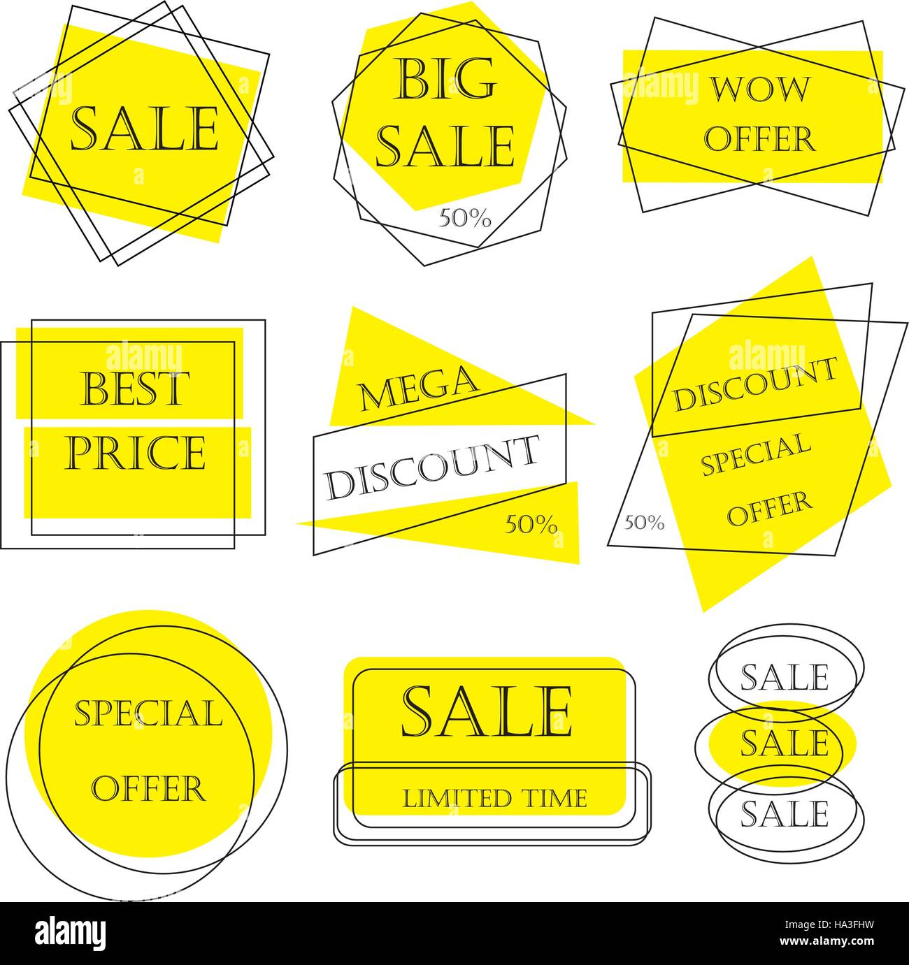 Offre spéciale vente au détail prix discount tag autocollant ensemble isolé sur fond blanc Illustration de Vecteur