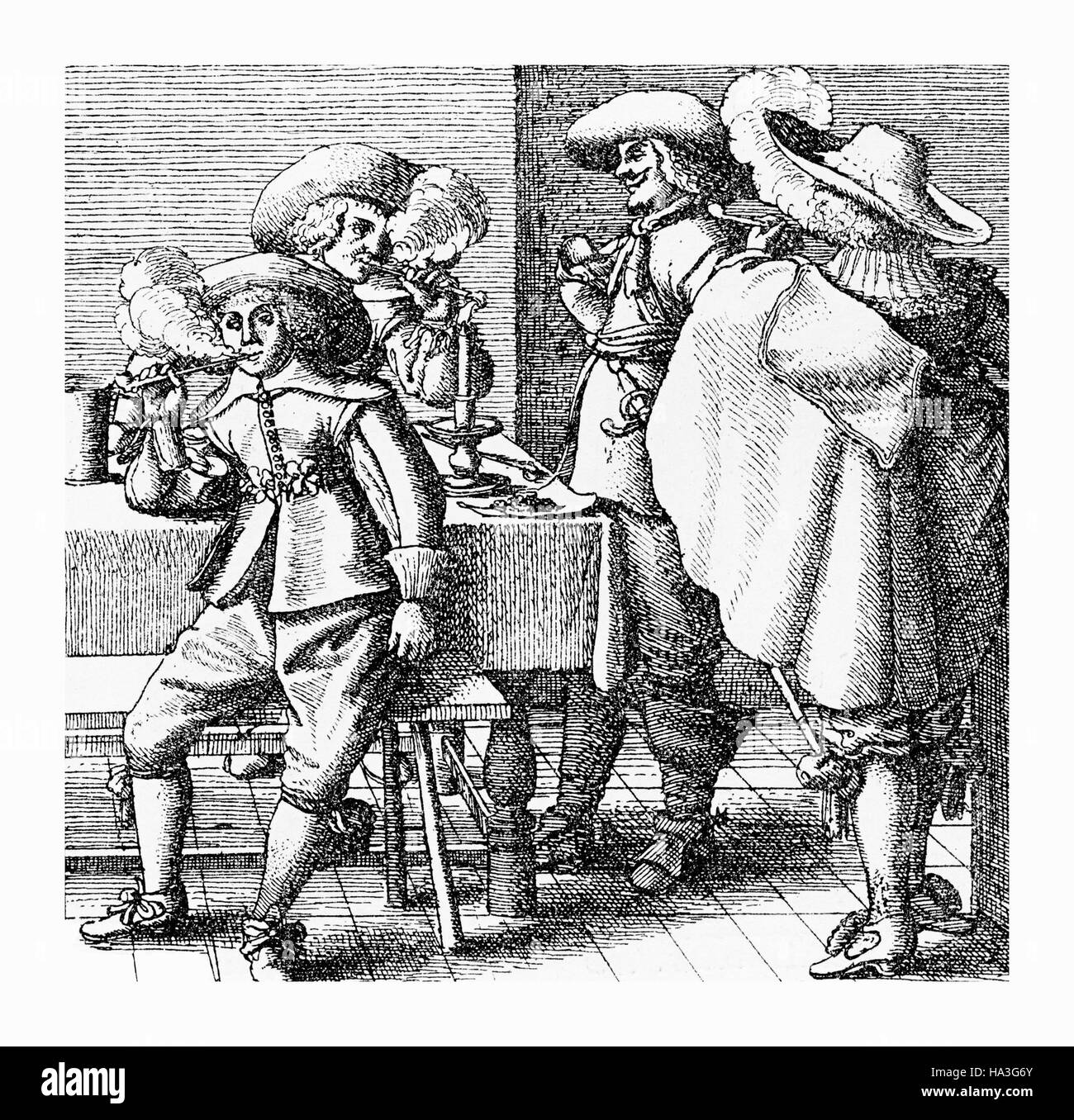 Mode de Vie et loisirs à XVII siècle, les hommes ont un ensemble agréable fumée Banque D'Images