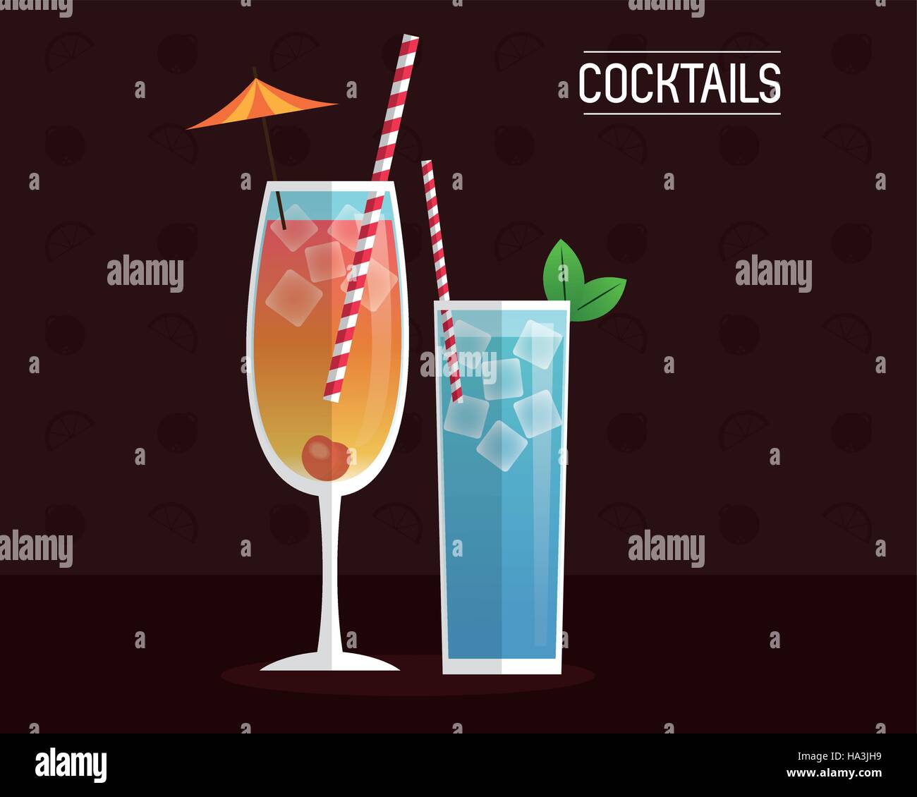 Cocktails et mimosa bleu fond noir Illustration de Vecteur