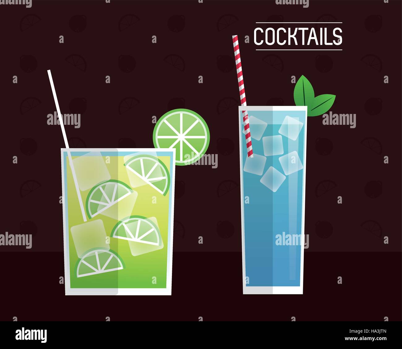 Cocktails et mimosa bleu fond noir Illustration de Vecteur