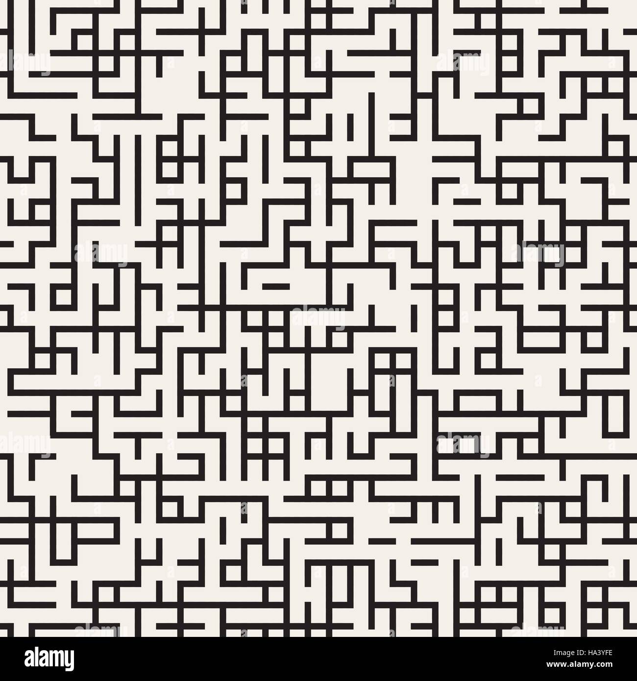 Seamless Vector labyrinthe noir et blanc motif de lignes irrégulières Illustration de Vecteur