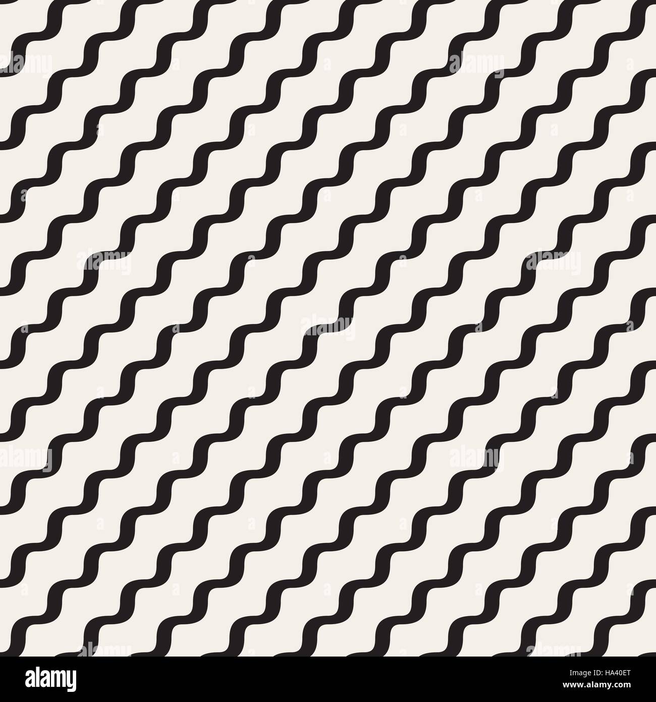 Seamless Vector diagonale noir et blanc motif de lignes ondulées Illustration de Vecteur