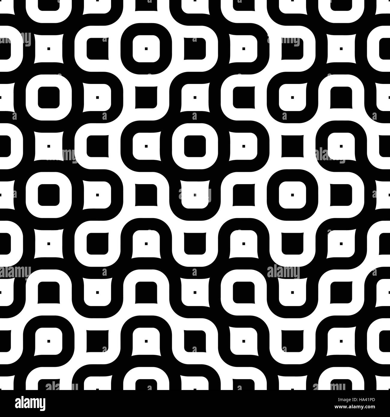 Seamless Vector noir et blanc rayures vintage ronde enchevêtrés géométrique pattern abstract background. Parfaitement adapté pour le papier peint, la conception web, texti Illustration de Vecteur