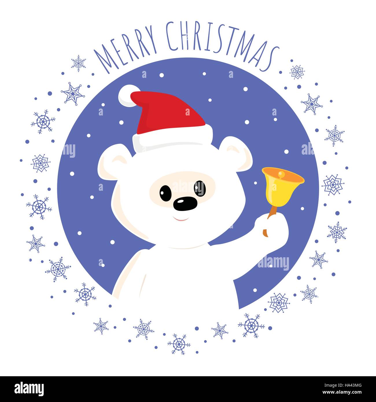 Carte De Vœux De Noel Cartoon Vector Illustration D Un Mignon Bebe Ours Polaire Dans Un Chapeau De Pere Noel En Sonnerie D Une Cloche Format Carre Image Vectorielle Stock Alamy