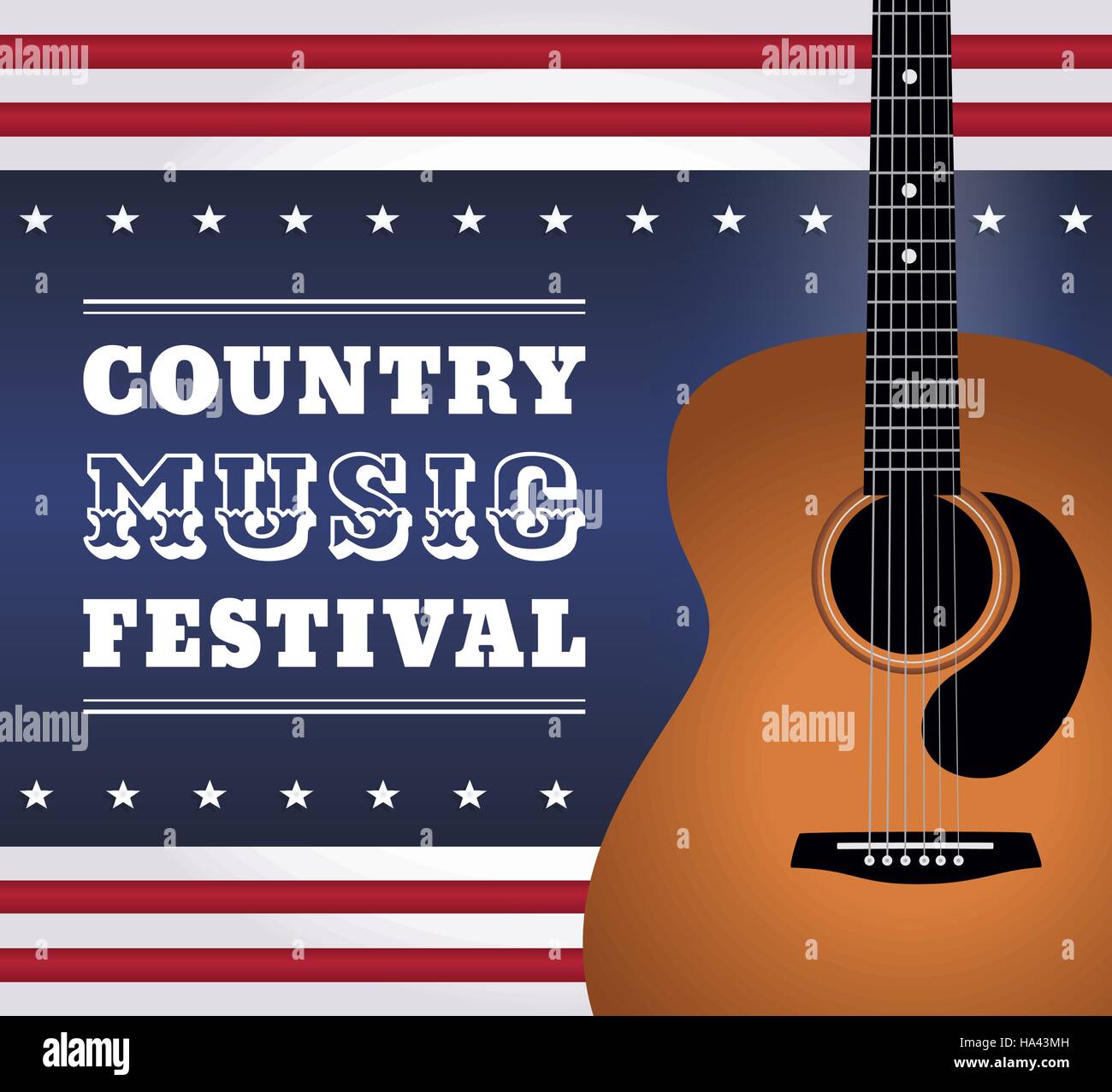 Illustration vectorielle de guitare acoustique sur fond abstrait, texte 'Country Music Festival'. La guitare entière est à l'intérieur du masque de coupure. Illustration de Vecteur