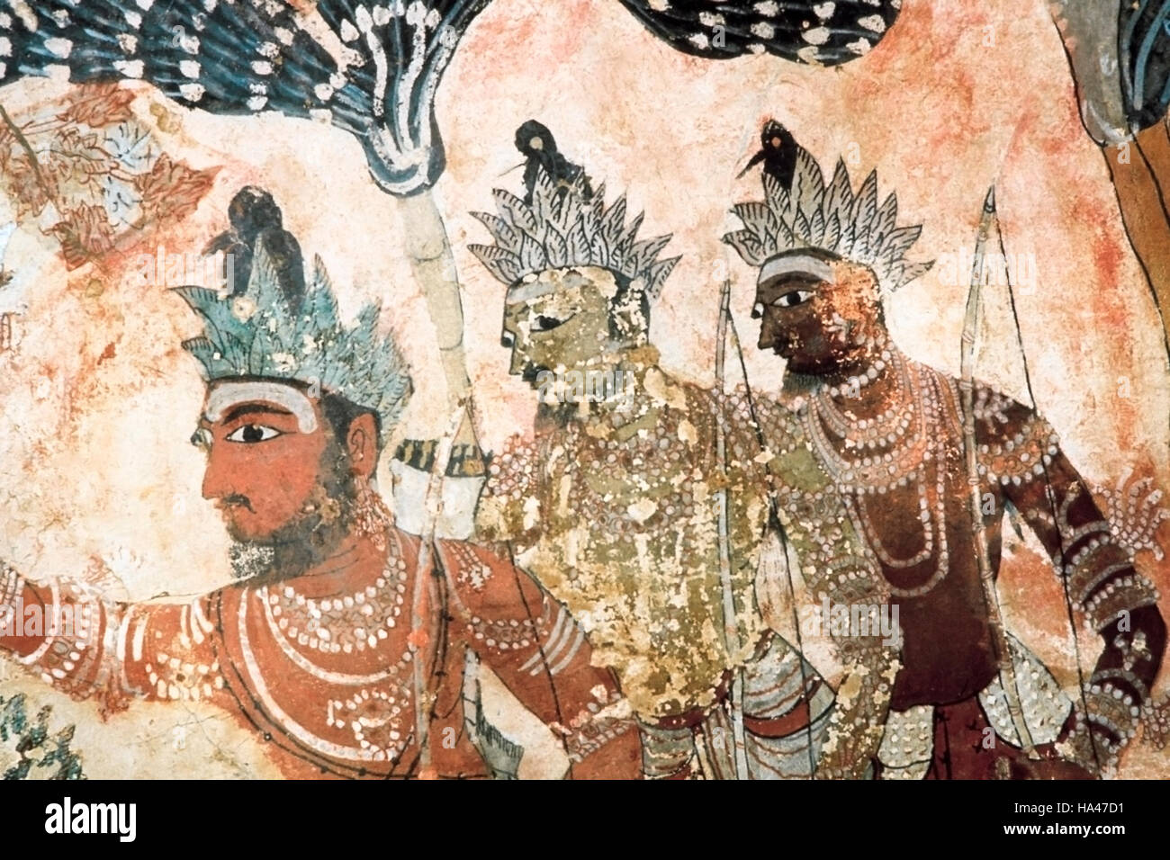 La peinture sur le plafond représente le Rangamandapa Kirartanjuniya de scène. Virabhadraswami Temple. Lepakshi, Inde Banque D'Images