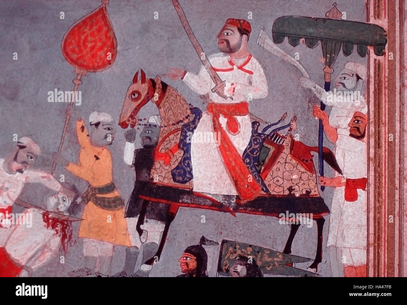 Détails de scène de bataille, la peinture de la Tarif j-Husayn Shahi. En date du : 1565 A.D.Nimat-Nama Banque D'Images