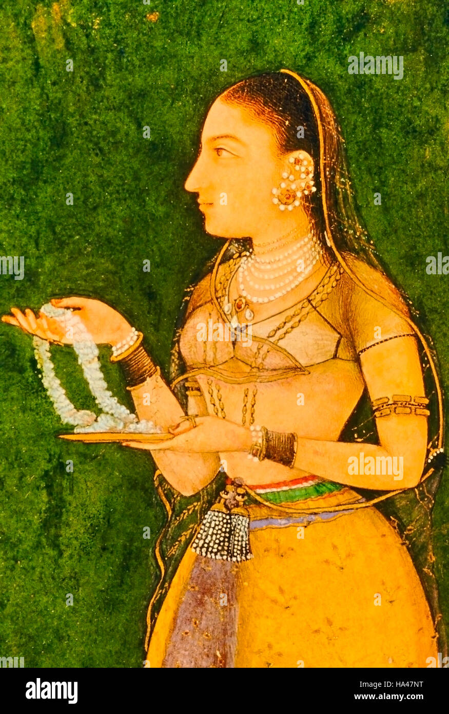 Portrait d'une jeune fille. La peinture moghole. En date du : 1615 A.D. Inde Banque D'Images