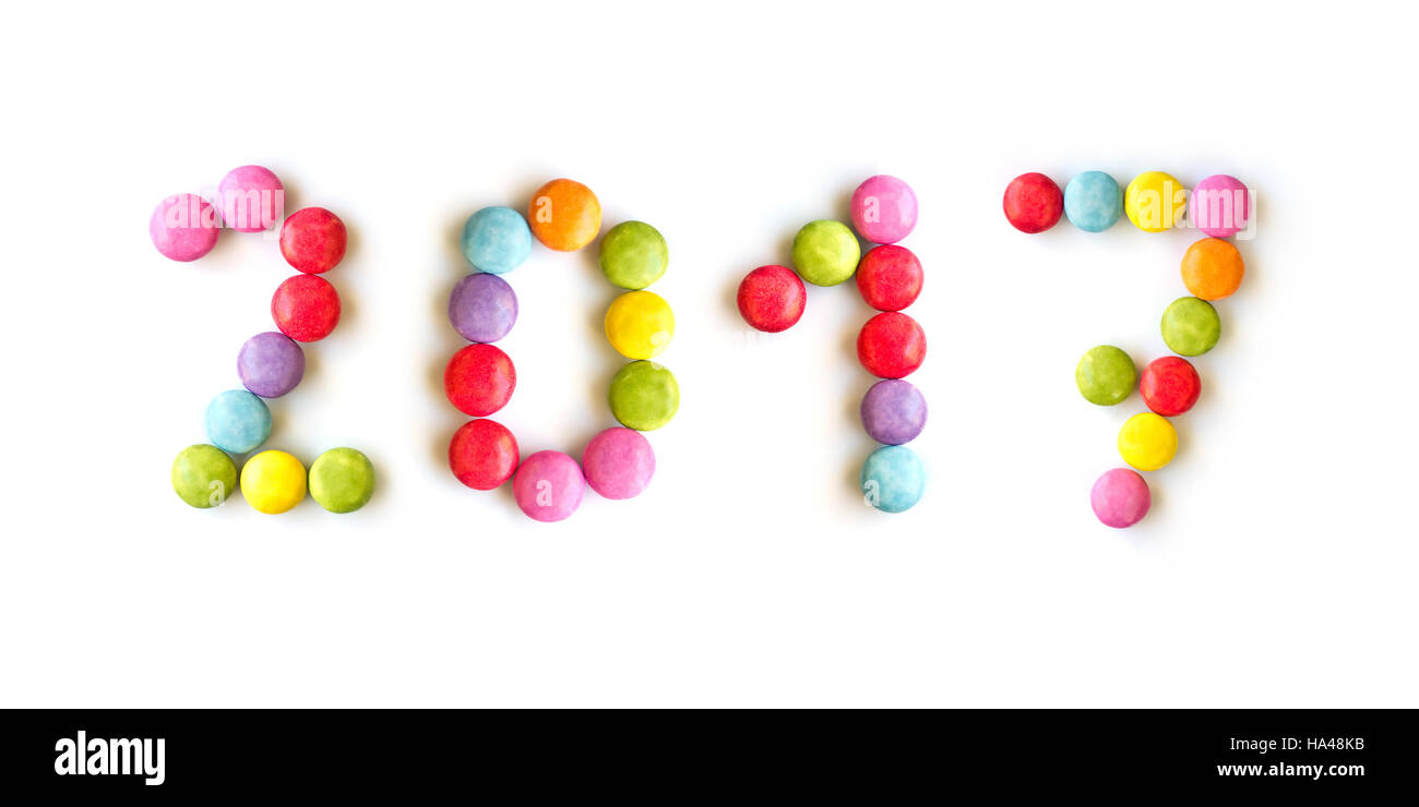 2017 bonbons colorés isolé sur fond blanc Banque D'Images