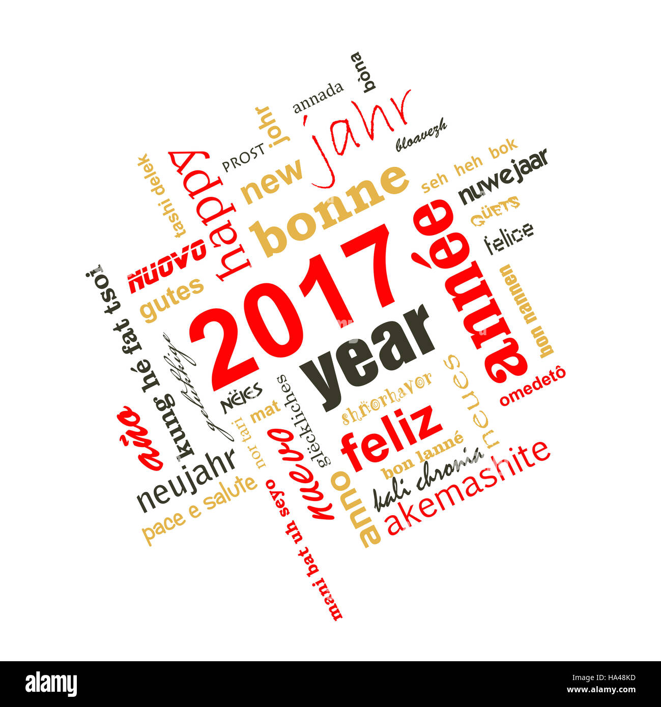 Nouvel an 2017 nuage de mots de texte multilingue square carte de souhaits Banque D'Images
