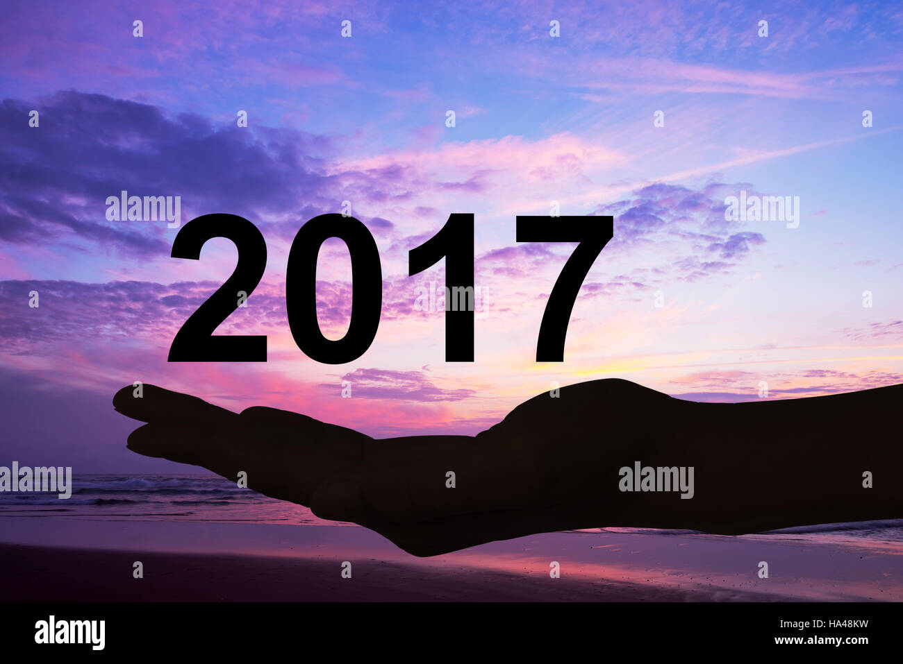 Place proposant des numéros 2016, fond coucher de soleil Banque D'Images