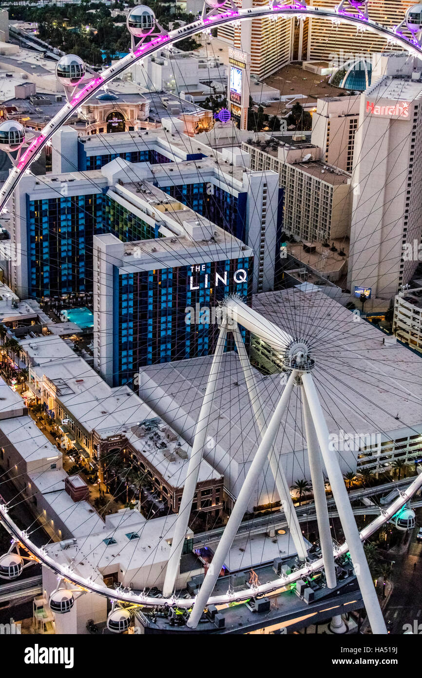 Vue aérienne de l'hôtel Linq Strip, Las Vegas, Nevada, USA Banque D'Images