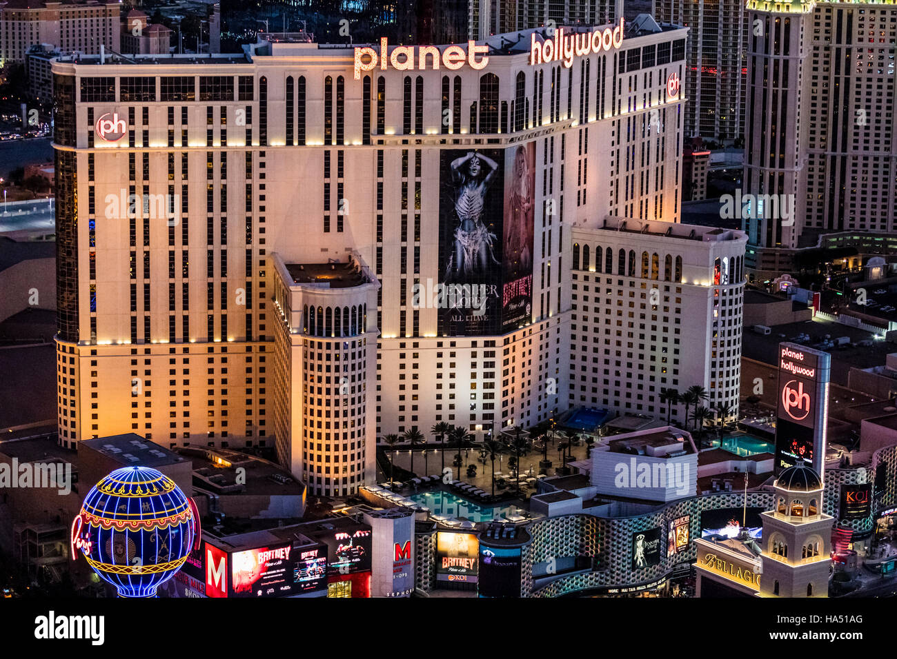 Vue aérienne de l'hôtel Planet Hollywood Strip, Las Vegas, Nevada, USA Banque D'Images