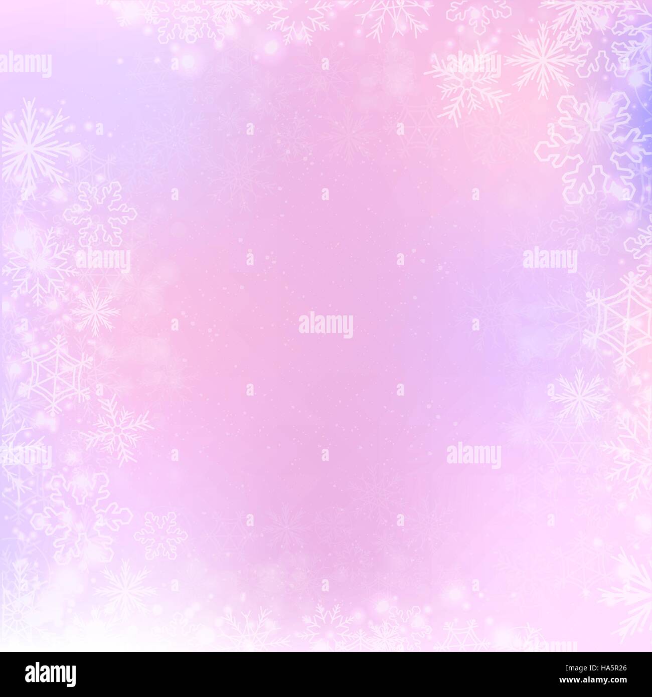 Rose et pourpre carré d'hiver gradient arrière plan de la bannière avec la neige et snowflake border Illustration de Vecteur