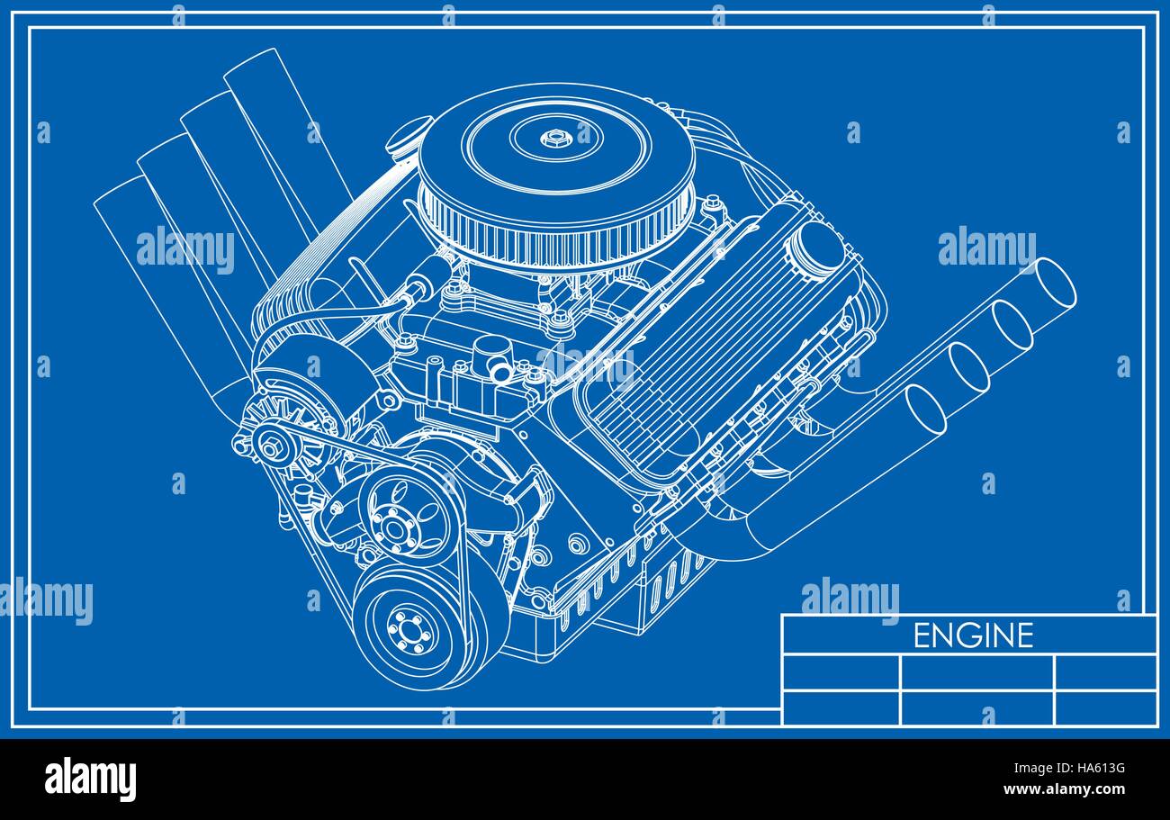 Hot Rod V8 dessin du moteur Illustration de Vecteur