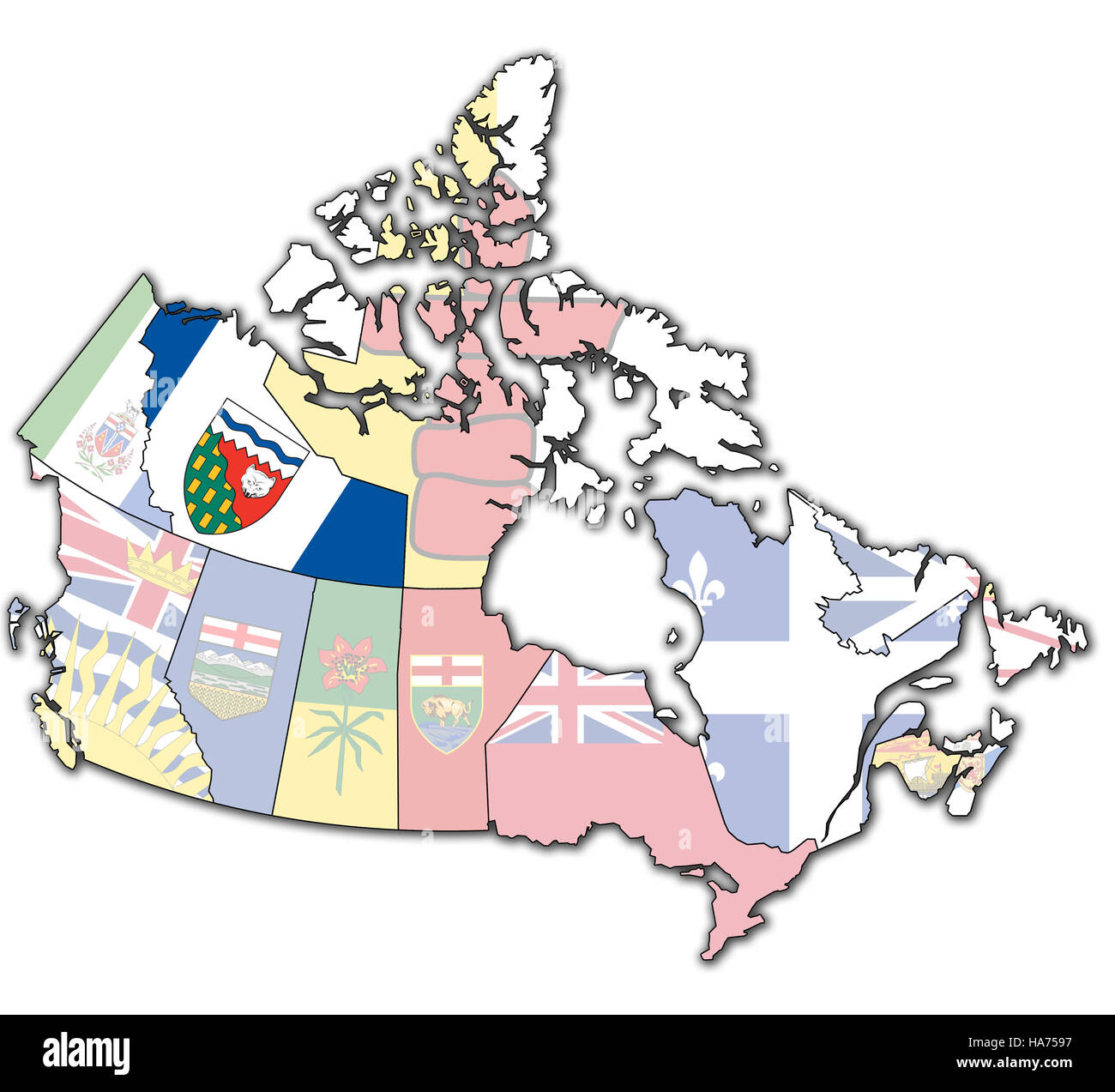 Territoires du Nord-Ouest de l'administration carte du Canada avec des drapeaux Banque D'Images