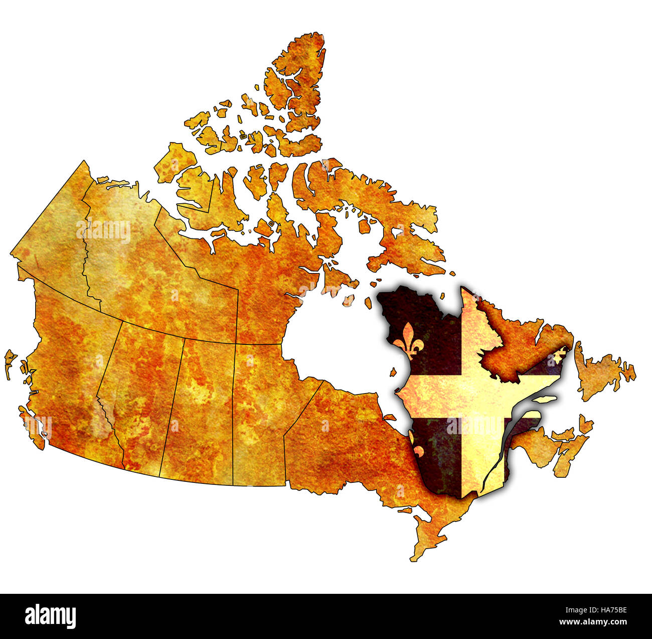 Le Québec sur l'administration carte du Canada avec des drapeaux Banque D'Images