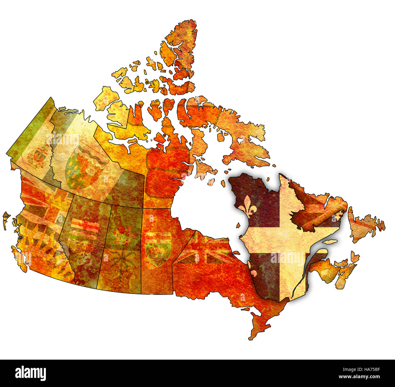 Le Québec sur l'administration carte du Canada avec des drapeaux Banque D'Images