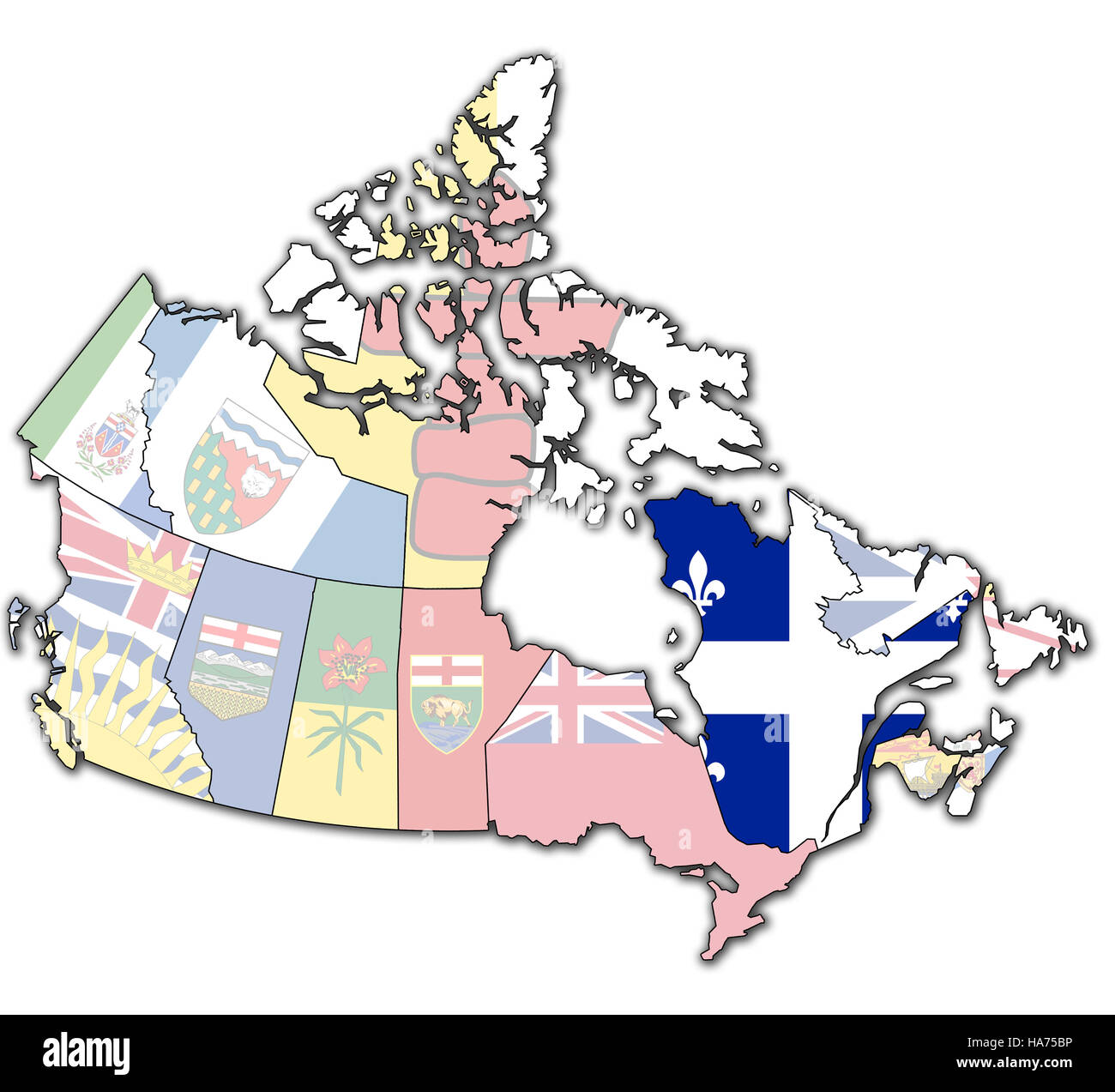 Le Québec sur l'administration carte du Canada avec des drapeaux Banque D'Images