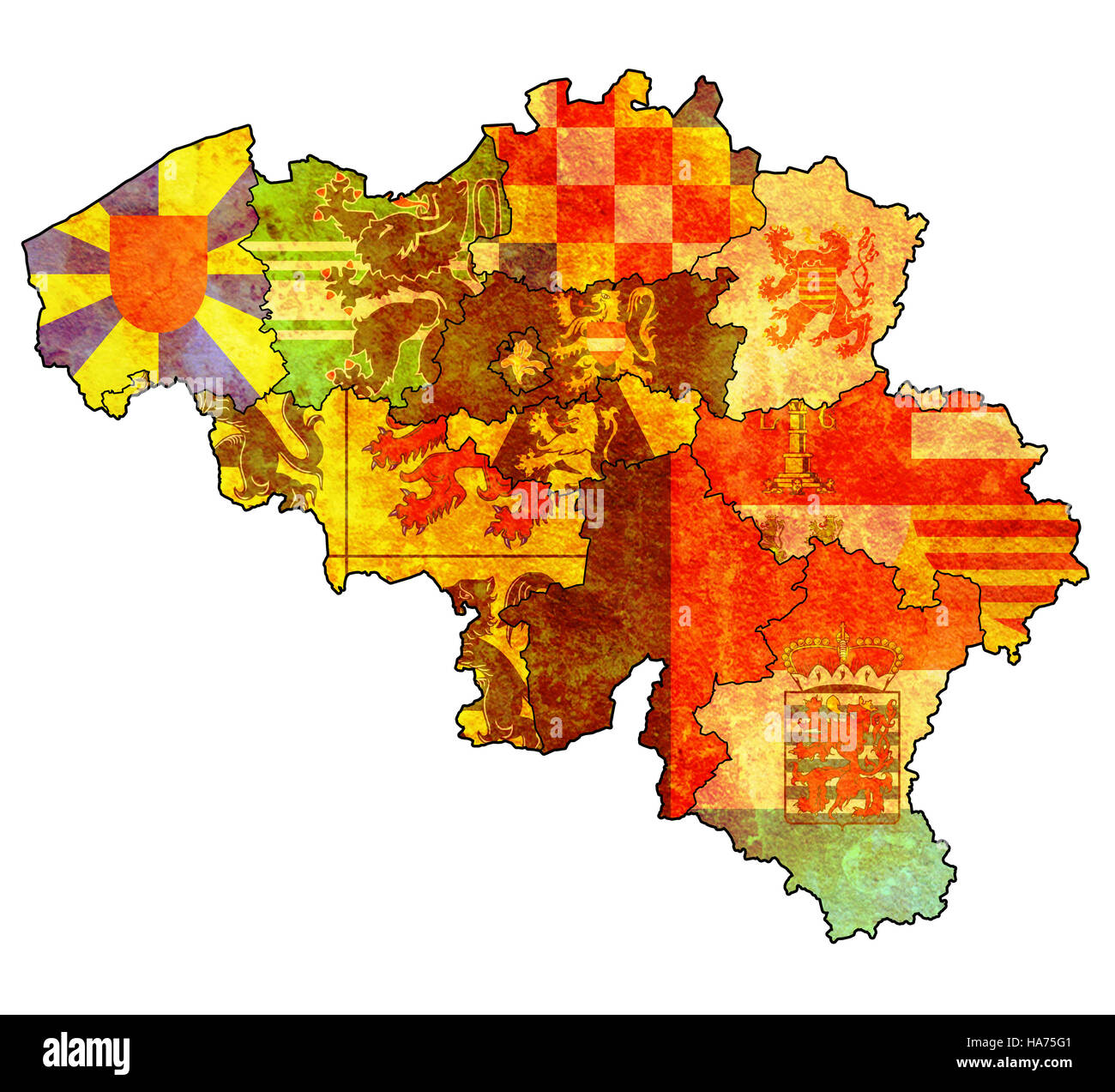 Les provinces de l'administration carte de Belgique avec les drapeaux Banque D'Images