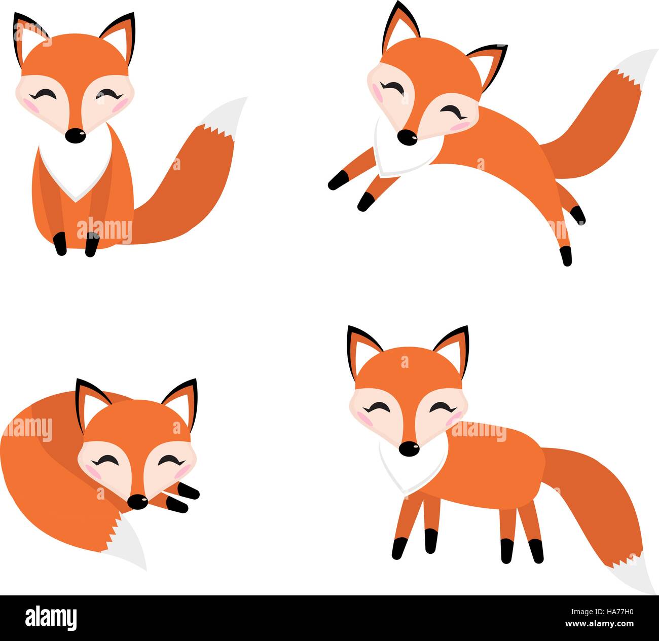 Cute fox télévision jeu de style. Foxy dans différentes poses, dormir, sauter, s'asseoir. Caractère, mascot. Vector illustration. Illustration de Vecteur