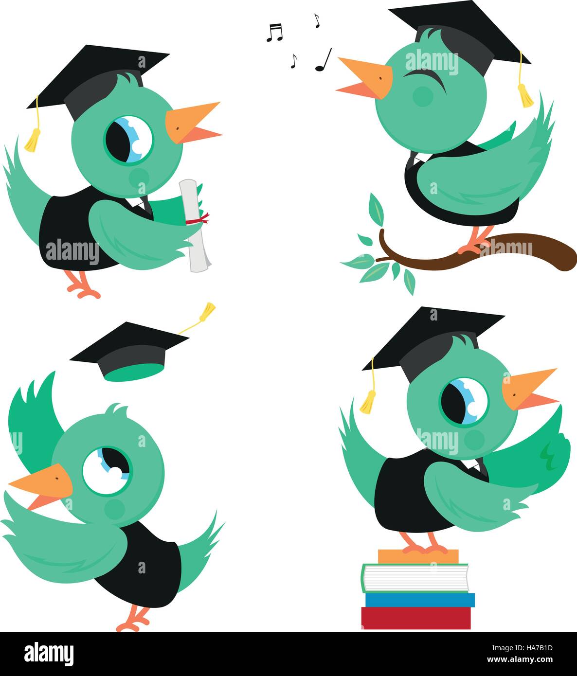 Ensemble de dessins animés d'oiseaux verts mignons dans des robes de graduation et des chapeaux. Étudiants diplômés de l'école et de la maternelle avec des diplômes. Illustration vectorielle Illustration de Vecteur Ensemble de dessins animés d'oiseaux verts mignons dans des robes de graduation et des chapeaux. Étudiants diplômés de l'école et de la maternelle avec des diplômes. Illustration vectorielle Illustration de Vecteur