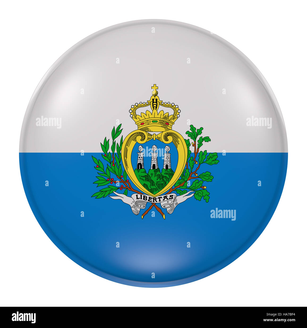 Le rendu 3D de Saint-marin drapeau sur un bouton Banque D'Images