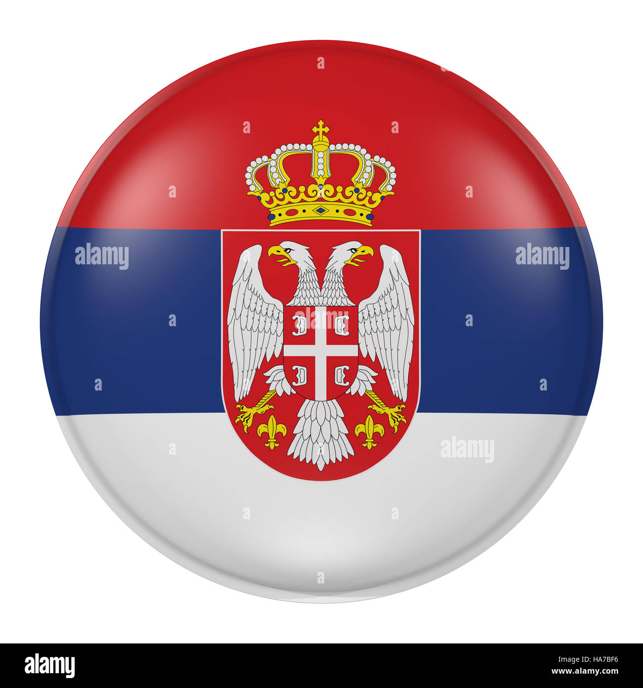Le rendu 3D de la Serbie drapeau sur un bouton Banque D'Images